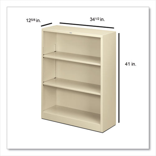 Image of HON® Metal Bookcase, Three-Shelf, 34.5w x 12.63d x 41h, Putty