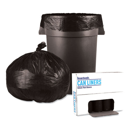 Image of Boardwalk® Low-Density Waste Can Liners, 60 gal, 0.65 mil, 38" x 58", Black, Perforated Roll, 25 Bags/Roll, 4 Rolls/Carton
