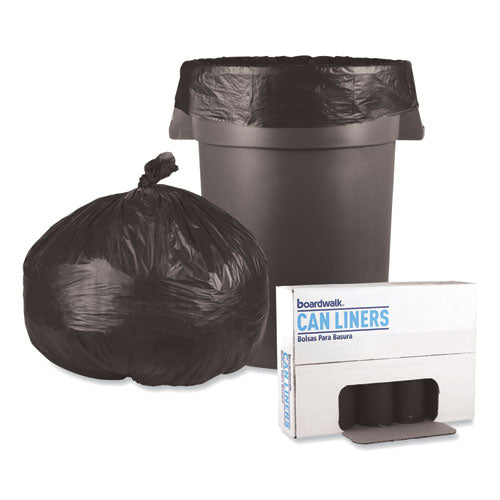 Image of Boardwalk® Low-Density Waste Can Liners, 56 gal, 0.6 mil, 43" x 47", Black, Perforated Roll, 25 Bags/Roll, 4 Rolls/Carton