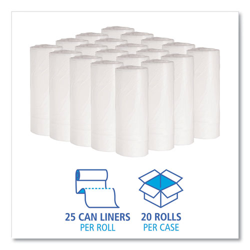 Image of Boardwalk® Low-Density Waste Can Liners, 16 gal, 0.4 mil, 24" x 32", White, Perforated Roll, 25 Bags/Roll, 20 Rolls/Carton