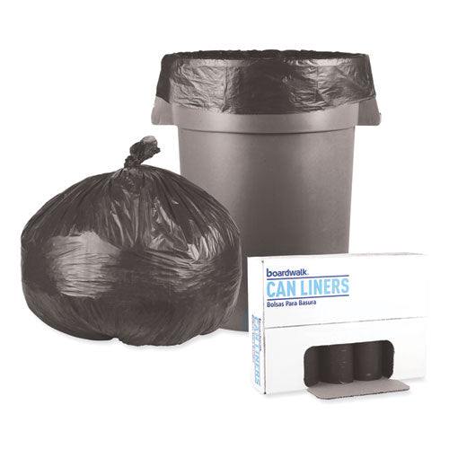 Image of Boardwalk® Low-Density Waste Can Liners, 45 gal, 0.6 mil, 40" x 46", Black, Perforated Roll, 25 Bags/Roll, 4 Rolls/Carton