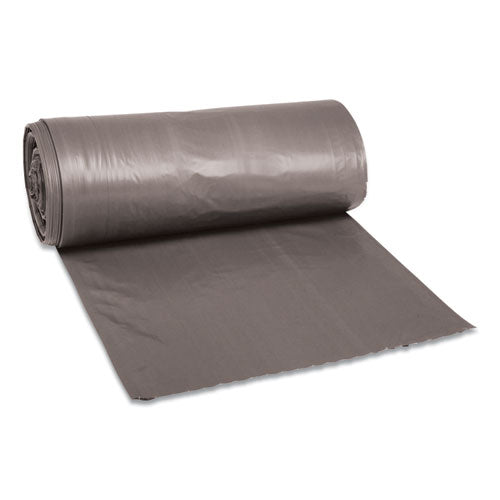 Image of Boardwalk® Low-Density Waste Can Liners, 33 gal, 1.1 mil, 33" x 39", Gray, Perforated Roll, 25 Bags/Roll, 4 Rolls/Carton