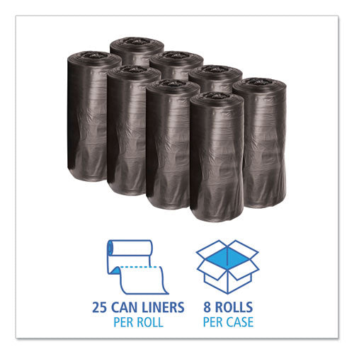 Image of Boardwalk® Low-Density Waste Can Liners, 33 gal, 0.5 mil, 33" x 39", Black, Perforated Roll, 25 Bags/Roll, 8 Rolls/Carton