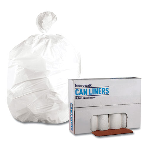 Image of Boardwalk® Low-Density Waste Can Liners, 45 gal, 0.6 mil, 40" x 46", White, Perforated Roll, 25 Bags/Roll, 4 Rolls/Carton