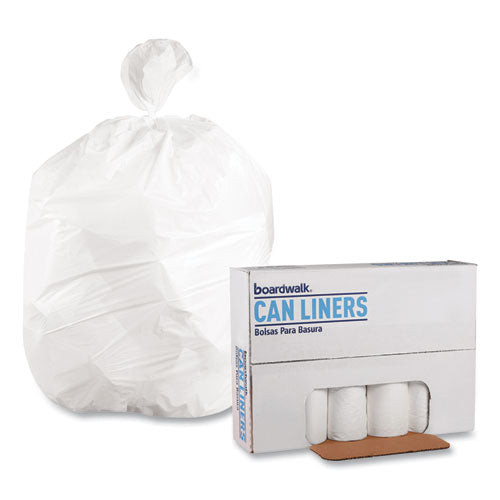 Image of Boardwalk® Low-Density Waste Can Liners, 56 gal, 0.6 mil, 43" x 47", White, Perforated Roll, 25 Bags/Roll, 4 Rolls/Carton