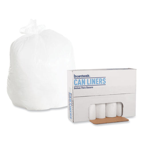 Image of Boardwalk® Low-Density Waste Can Liners, 30 gal, 0.6 mil, 30" x 36", White, Perforated Roll, 25 Bags/Roll, 8 Rolls/Carton