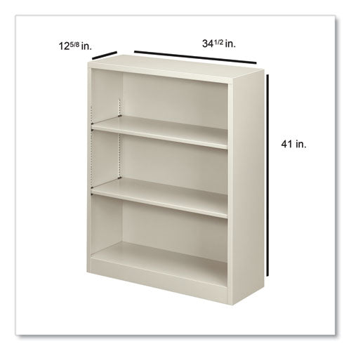 Image of HON® Metal Bookcase, Three-Shelf, 34.5w x 12.63d x 41h, Light Gray