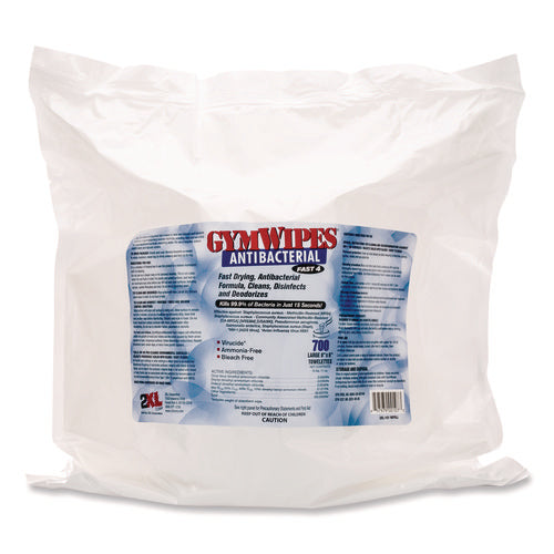 Image of 2XL Antibacterial Gym Wipes Refill, 1-Ply, 6 x 8, Unscented, White, 700 Wipes/Pack, 4 Packs/Carton