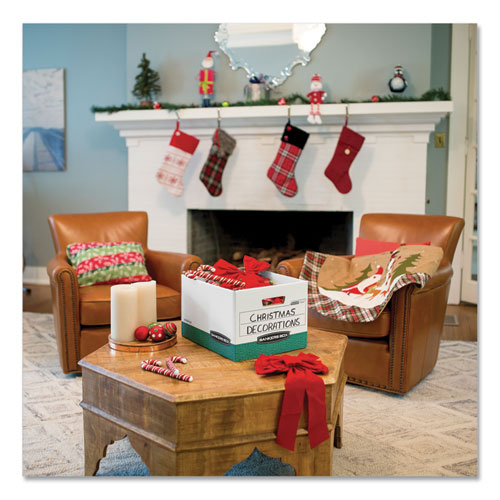 Image of Bankers Box® R-Kive Heavy-Duty Storage Boxes, Letter/legal Files, 12.75" X 16.5" X 10.38", White/green, 12/carton