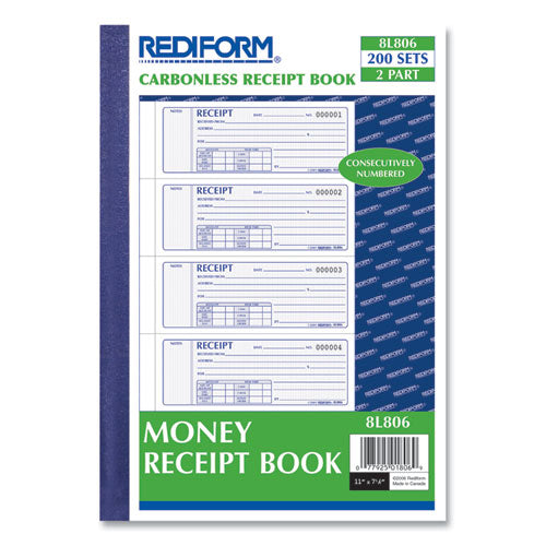 Image of Rediform® Money Receipt Book, Softcover, Two-Part Carbonless, 7 x 2.75, 4 Forms/Sheet, 200 Forms Total
