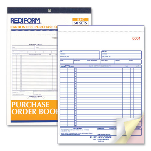 Image of Rediform® Purchase Order Book, 17 Lines, Three-Part Carbonless, 8.5 x 11, 50 Forms Total