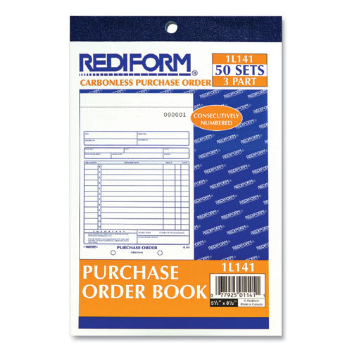 Image of Rediform® Purchase Order Book, 12 Lines, Three-Part Carbonless, 5.5 x 7.88, 50 Forms Total
