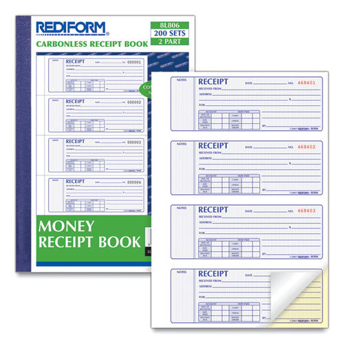 Image of Rediform® Money Receipt Book, Softcover, Two-Part Carbonless, 7 x 2.75, 4 Forms/Sheet, 200 Forms Total