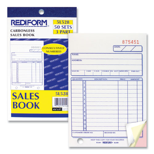 Image of Rediform® Sales Book, 12 Lines, Three-Part Carbonless, 4.25 x 6.38, 50 Forms Total
