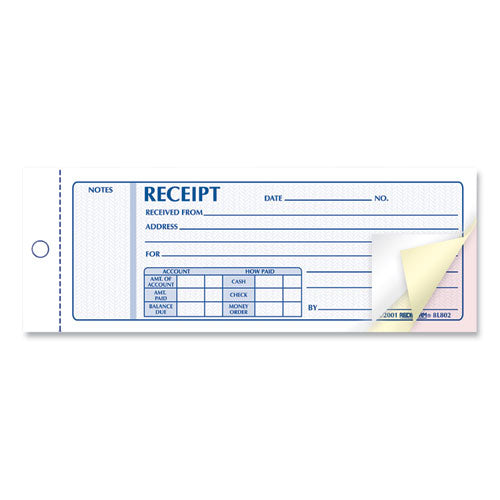 Image of Rediform® Receipt Book, Three-Part Carbonless, 7 x 2.75, 4 Forms/Sheet, 50 Forms Total