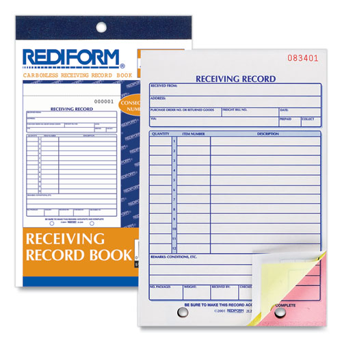 Image of Rediform® Receiving Record Book, Three-Part Carbonless, 5.56 x 7.94, 50 Forms Total