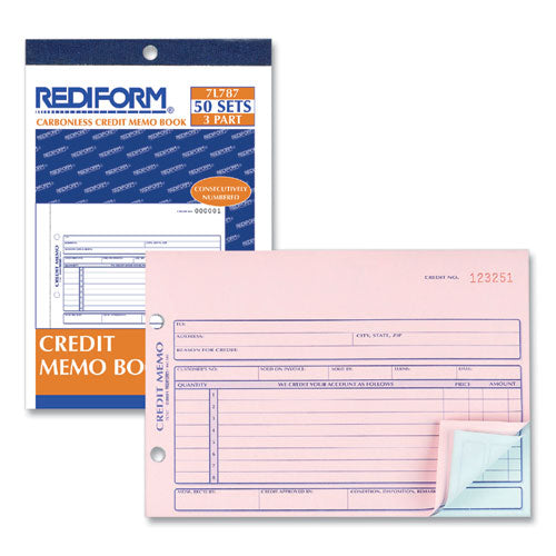 Image of Rediform® Credit Memo Book, Three-Part Carbonless, 5.5 x 7.88, 50 Forms Total