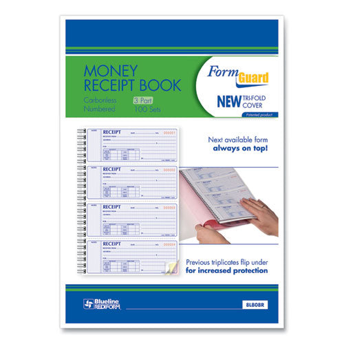 Image of Rediform® Money Receipt Book, FormGuard Cover, Three-Part Carbonless, 7 x 2.75, 4 Forms/Sheet, 100 Forms Total