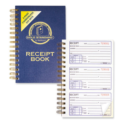 Image of Rediform® Gold Standard Money Receipt Book, Two-Part Carbonless, 5 x 2.75, 3 Forms/Sheet, 225 Forms Total