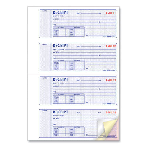 Image of Rediform® Money Receipt Book, Softcover, Three-Part Carbonless, 7 x 2.75, 4 Forms/Sheet, 100 Forms Total