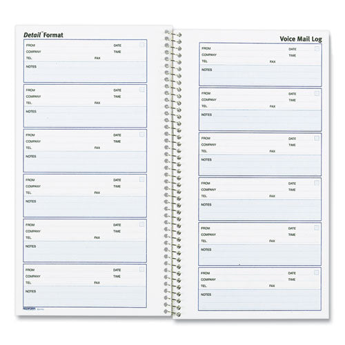 Image of Rediform® Detail Wirebound Voice Mail Log Book, One-Part (No Copies), 5 x 1.63, 6 Forms/Sheet, 600 Forms Total