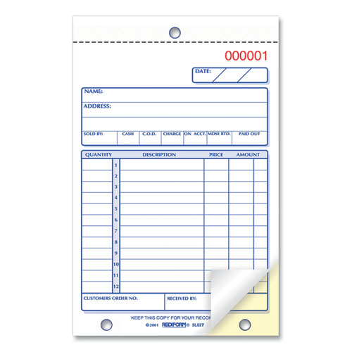 Image of Rediform® Sales Book, 12 Lines, Two-Part Carbonless, 4.25 x 6.38, 50 Forms Total