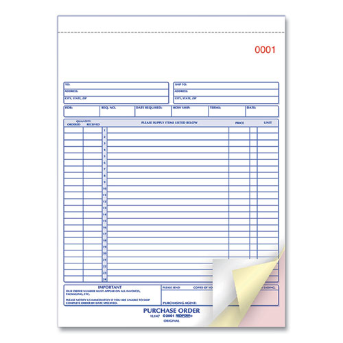 Image of Rediform® Purchase Order Book, 17 Lines, Three-Part Carbonless, 8.5 x 11, 50 Forms Total