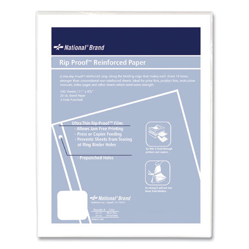 Image of National® Rip Proof Reinforced Filler Paper, 3-Hole, 8.5 X 11, Unruled, 100/pack