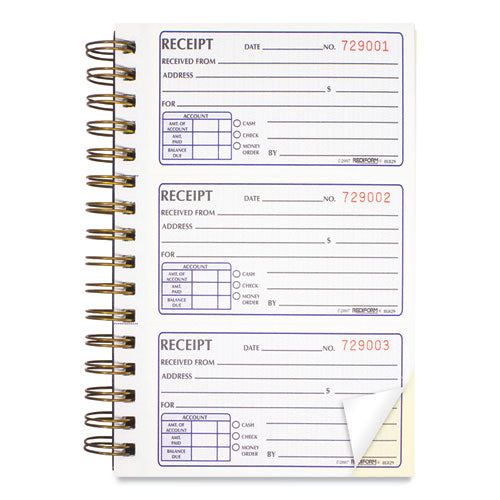 Image of Rediform® Gold Standard Money Receipt Book, Two-Part Carbonless, 5 x 2.75, 3 Forms/Sheet, 225 Forms Total
