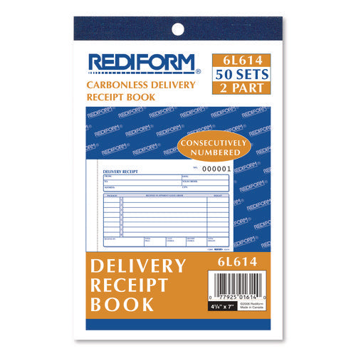 Image of Rediform® Delivery Receipt Book, Three-Part Carbonless, 6.38 x 4.25, 50 Forms Total