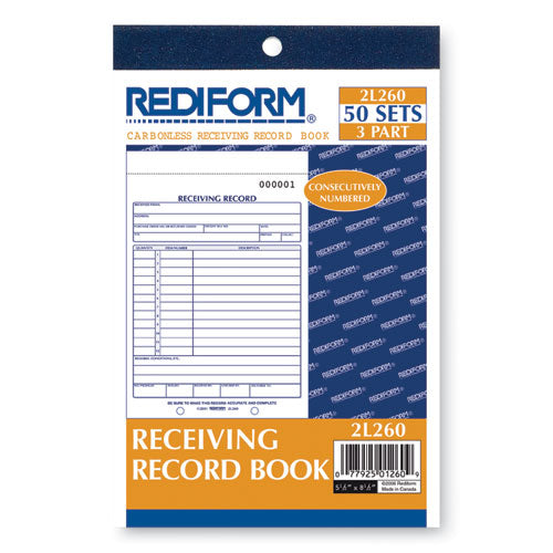 Image of Rediform® Receiving Record Book, Three-Part Carbonless, 5.56 x 7.94, 50 Forms Total