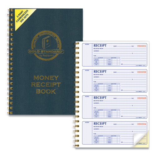 Image of Rediform® Gold Standard Money Receipt Book, Two-Part Carbonless, 7 x 2.75, 4 Forms/Sheet, 300 Forms Total