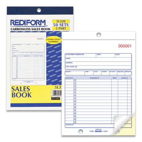 Image of Rediform® Sales Book, 15 Lines, Two-Part Carbonless, 5.5 x 7.88, 50 Forms Total