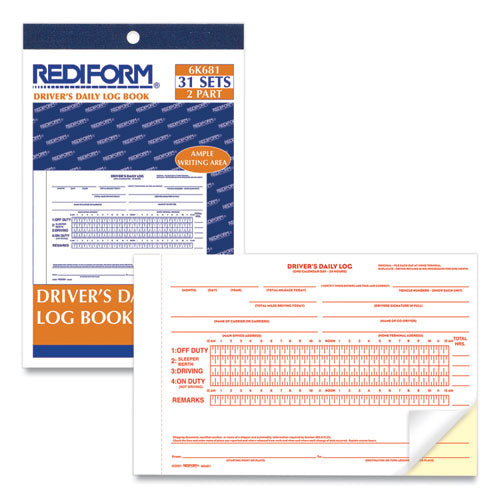 Image of Rediform® Driver's Daily Log Book with Daily Record and Hours Summary, Two-Part Carbonless, 7.88 x 5.5, 31 Forms Total