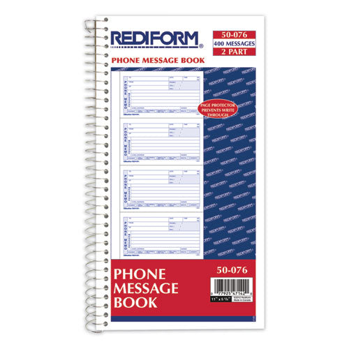 Image of Rediform® Telephone Message Book, Two-Part Carbonless, 5 x 2.75, 4 Forms/Sheet, 400 Forms Total