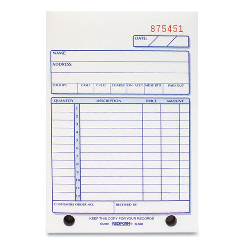 Image of Rediform® Sales Book, 12 Lines, Three-Part Carbonless, 4.25 x 6.38, 50 Forms Total