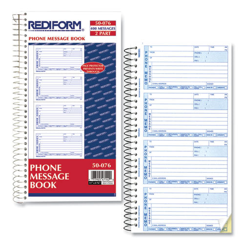 Image of Rediform® Telephone Message Book, Two-Part Carbonless, 5 x 2.75, 4 Forms/Sheet, 400 Forms Total