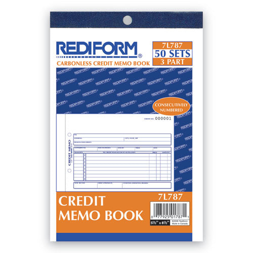 Image of Rediform® Credit Memo Book, Three-Part Carbonless, 5.5 x 7.88, 50 Forms Total