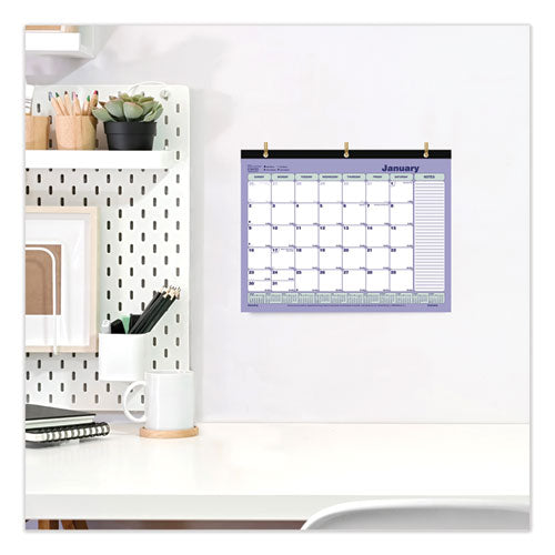 Image of Brownline® Monthly Desk Pad Calendar, 3-Hole Punched, 11 x 8.5, White/Blue/Green Sheets, Black Binding, 12-Month (Jan to Dec): 2025