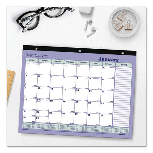 Image of Brownline® Monthly Desk Pad Calendar, 3-Hole Punched, 11 x 8.5, White/Blue/Green Sheets, Black Binding, 12-Month (Jan to Dec): 2025