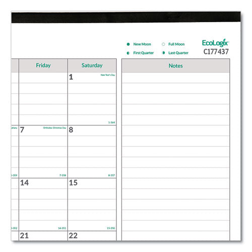Image of Brownline® EcoLogix Monthly Desk Pad Calendar, 22 x 17, White/Green Sheets, Black Binding/Corners, 12-Month (Jan to Dec): 2025