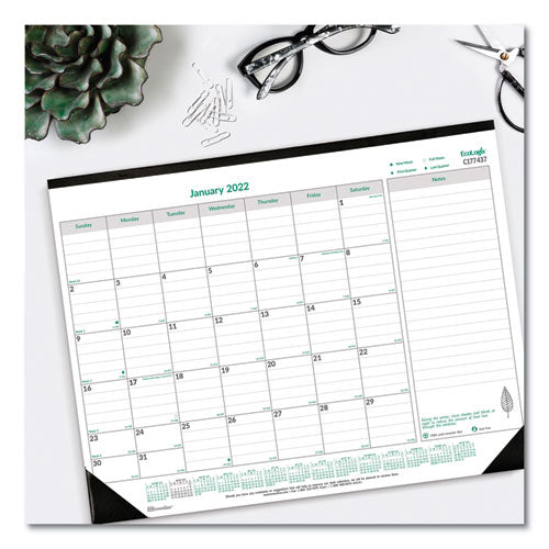 Image of Brownline® EcoLogix Monthly Desk Pad Calendar, 22 x 17, White/Green Sheets, Black Binding/Corners, 12-Month (Jan to Dec): 2025