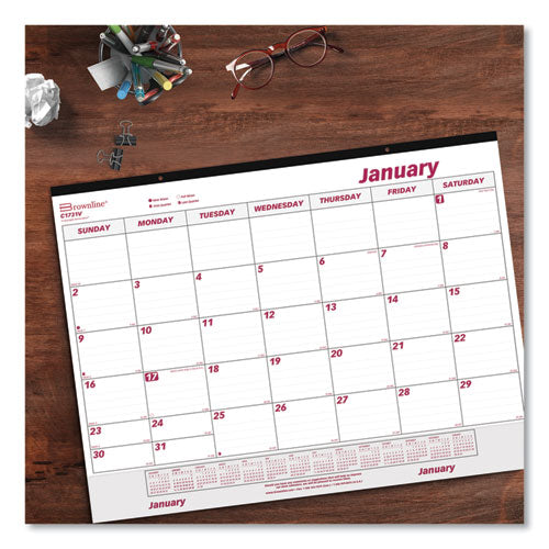 Image of Brownline® Monthly Desk Pad Calendar, 22 x 17, White/Burgundy Sheets, Black Binding, Clear Corners, 12-Month (Jan to Dec): 2025