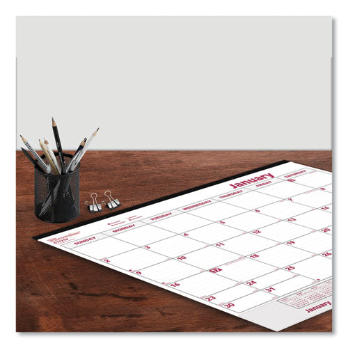 Image of Brownline® Monthly Desk Pad Calendar, 22 x 17, White/Burgundy Sheets, Black Binding, Clear Corners, 12-Month (Jan to Dec): 2025