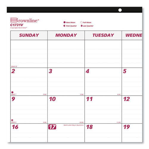 Image of Brownline® Monthly Desk Pad Calendar, 22 x 17, White/Burgundy Sheets, Black Binding, Clear Corners, 12-Month (Jan to Dec): 2025