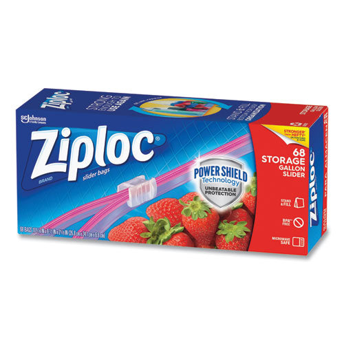 Image of Ziploc® Slider Storage Bags, Gallon, 9.5" x 2.63" x 10.56", Clear, 9/Carton