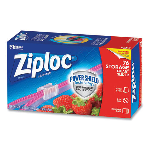 Image of Ziploc® Slider Storage Bags, Quart, 5.88" x 1.88" x 7.88", Clear, 76 Bags/Box, 9 Boxes/Carton