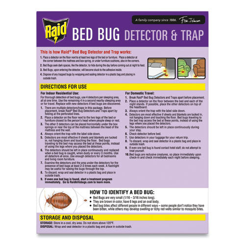 Image of Raid® Bed Bug Detector and Trap, 0.19 lb Trap, 8 Traps/Box, 6/Carton