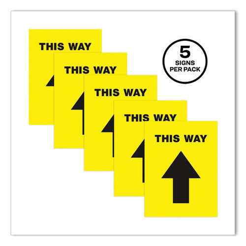 Image of Avery® Social Distancing Floor Decals, 8.5 X 11, This Way, Yellow Face, Black Graphics, 5/pack