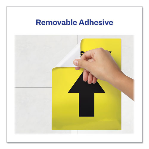 Image of Avery® Social Distancing Floor Decals, 8.5 X 11, This Way, Yellow Face, Black Graphics, 5/pack